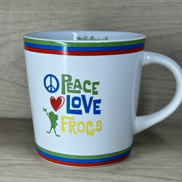 Rainforest Cafe Mug Peace Love Frogs Red Blue Green Yellow - Picture 1 of 6